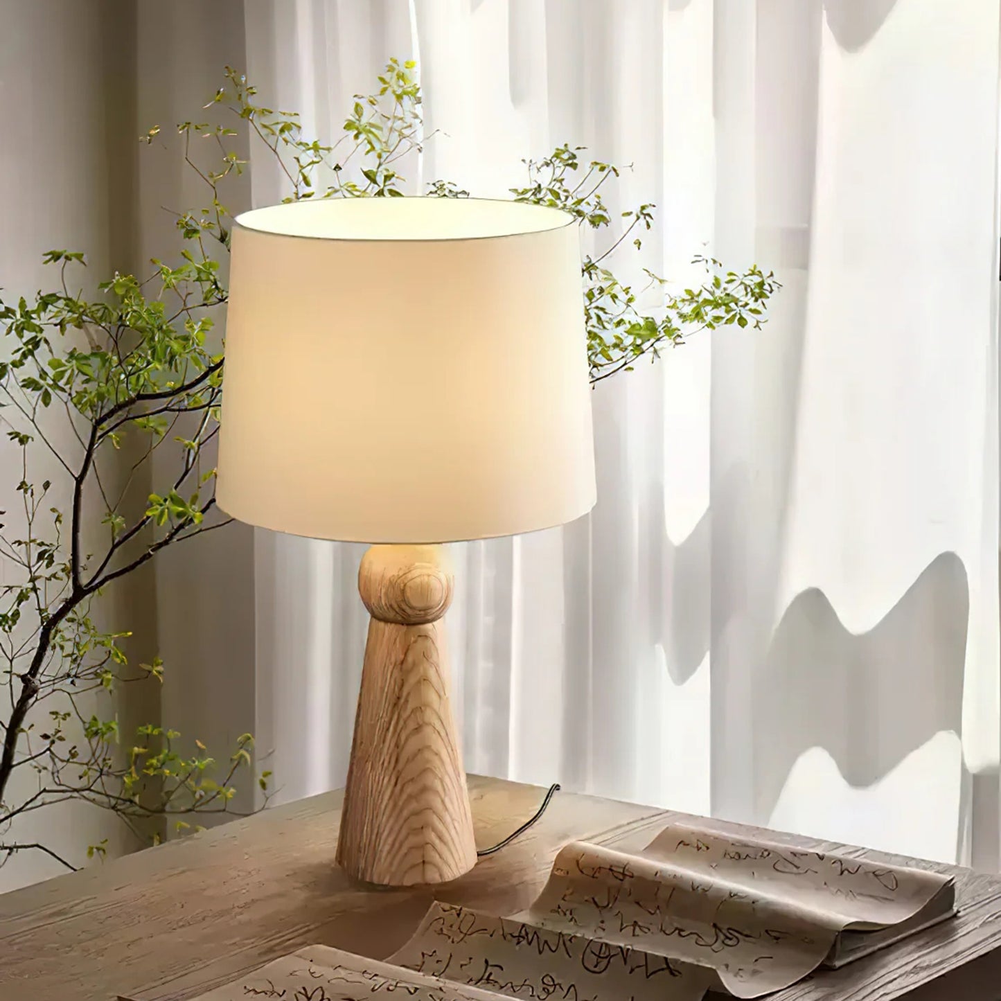 Fabric Wax Wood Table Lamp