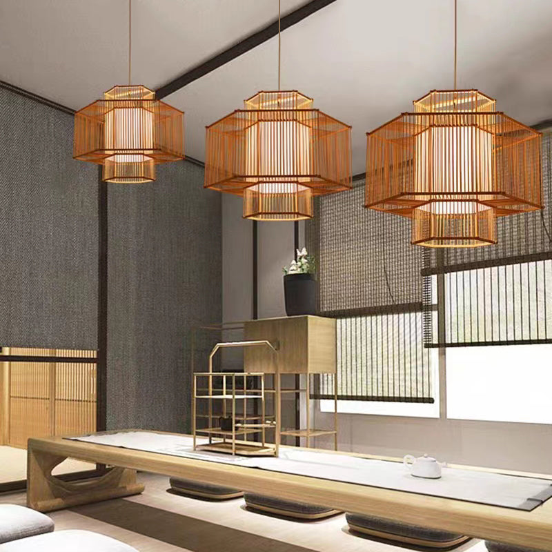 Hexagonal Bamboo Pendant Light