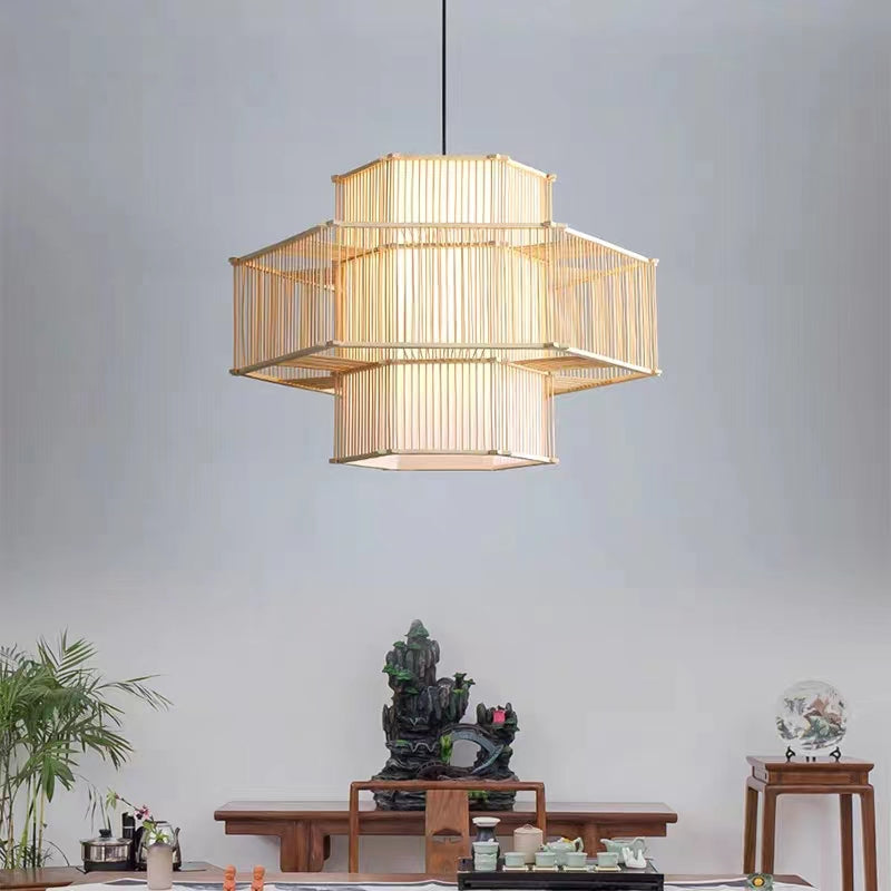 Hexagonal Bamboo Pendant Light