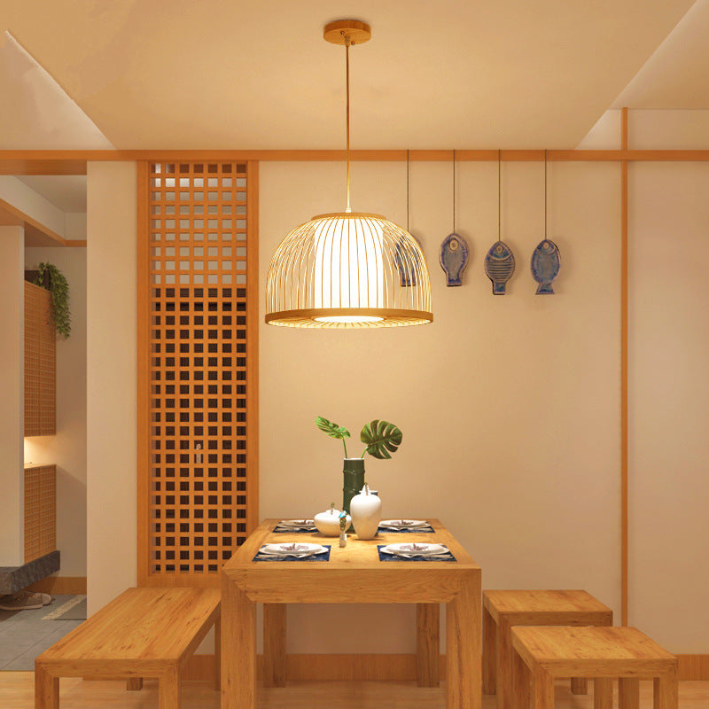 Semicircle Bamboo and Rattan Lamp