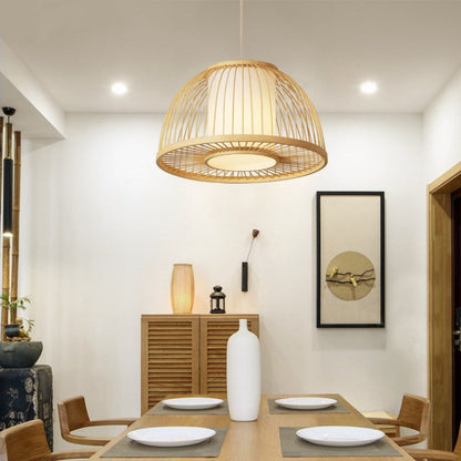 Semicircle Bamboo and Rattan Lamp