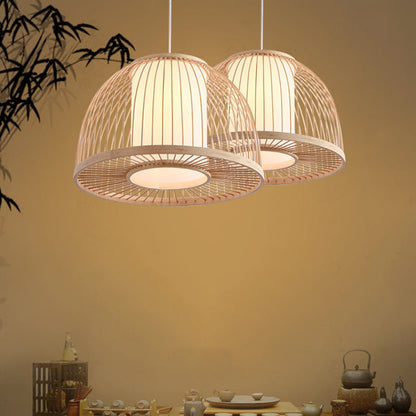 Semicircle Bamboo and Rattan Lamp