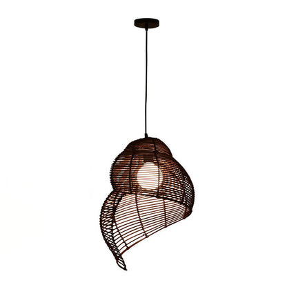 Conch-Shaped Wicker Pendant Lamp