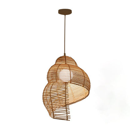 Conch-Shaped Wicker Pendant Lamp