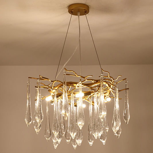 Brass Round Teardrop-shaped Chandelier